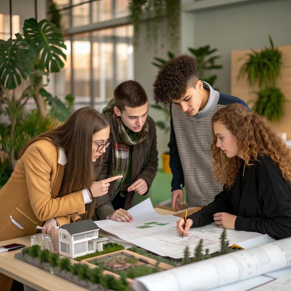 Group of learners discussing a landscape design project